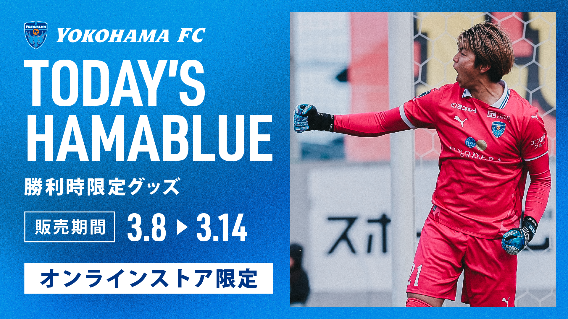 横浜FC hummel 選手仕様モデル新品未使用ゲームアップジャケッL オンラインストア限定】3/8(日)より「勝利時限定！TODAY'S HAMABLUE